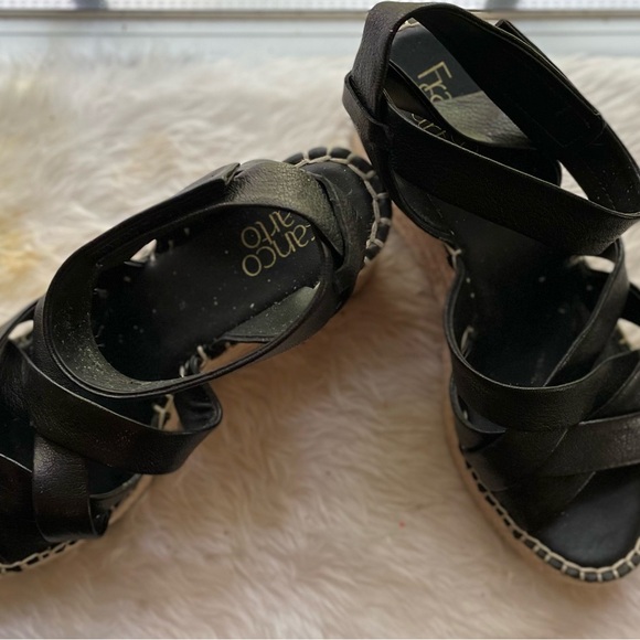 Franco Sarto Carmena Black Ankle Strap Espadrille Wedges with Gold Hardware - Picture 4 of 6